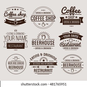 Vintage logo. Coffee shop template. Restaurant label. Beer house label. Graphic design element for business cafe, bar, pub. Vector Illustration isolated on background.