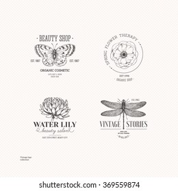 Vintage logo collection. Engraved logo set. Vector illustration