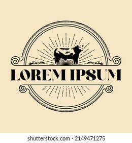 Vintage Logo With Cow Vector