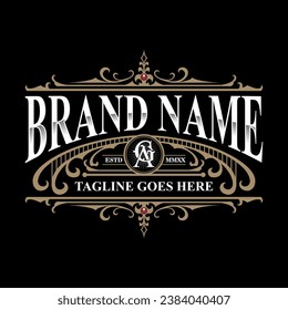 Vintage logo design. Antique label. Suitable for tattoo studio barber shop whiskey label wine beer brewing salon shop signage.