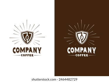 Vintage Logo Design of coffee beans and shield