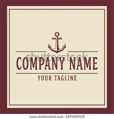 A vintage logo design featuring an anchor symbol above the company's name and tagline, all within a square frame.