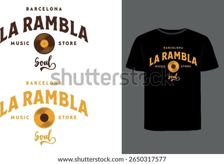 Vintage Logo Design Featuring Rustic Typography and a Classic Vinyl Record for a Music Store in Barcelona Called 
