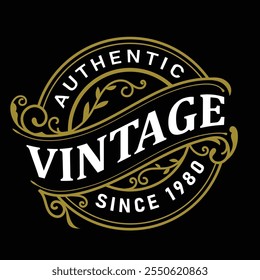 Um design de logotipo vintage com a palavra "VINTAGE", com elementos decorativos e o texto