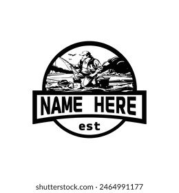vintage logo design of a man fishing cool classic retro