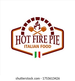 Vintage Logo designs vector, Italian Pizza, brick oven, firewood, fire, simple and elegant white background