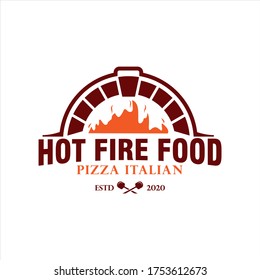 Vintage Logo designs vector, Pizza, brick oven, firewood, fire, simple and elegant white background