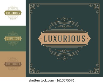 Vintage logo elegant flourishes line art graceful ornaments victorian style vector template design. Classic calligraphic luxury crest royal heraldic boutique, hotel or restaurant sign and ornate frame