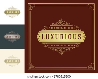 Vintage logo elegant flourishes line art graceful ornaments victorian style vector template design. Classic calligraphic luxury crest royal heraldic boutique, hotel or restaurant sign and ornate frame