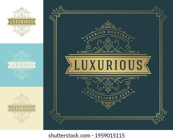 Vintage logo elegant flourishes line art graceful ornaments victorian style vector template design. Classic calligraphic luxury crest royal heraldic boutique, hotel or restaurant sign and ornate frame