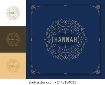 Vintage logo elegant flourishes line art graceful ornaments victorian style vector template design. Classic calligraphic luxury crest royal heraldic boutique, hotel or restaurant sign and ornate frame