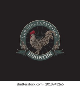 vintage logo of farm rooster with hand drawn style. rooster farm logo. vintage hand drawn logo. vintage badge