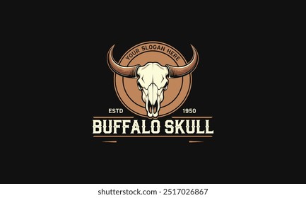 Vintage logo featuring a buffalo skull with western elements.