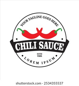 A vintage logo featuring two red chili peppers, depicting an authentic hot sauce product. This design is suitable for food brands, restaurants, or products related to hot sauce.