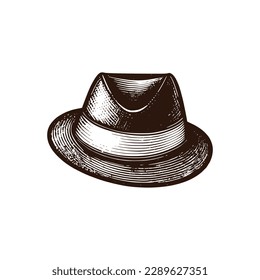 Vintage logo of a fedora. Black and white old-school logo of a cowboy hat. Aesthetic retro logo of a mafia hat isolated on white background. vector icon.