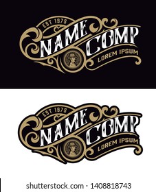 Vintage logo with floral ornaments and gentleman
