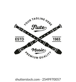 vintage logo Flute vector template illustration