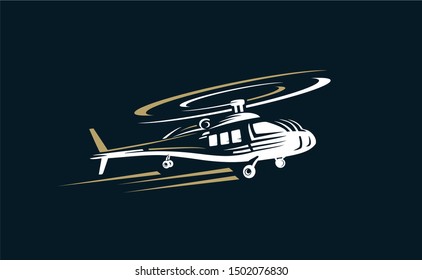 Vintage logo of flying helicopter. Modern logotype