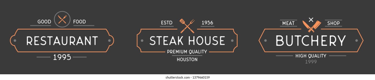 Vintage logo for food business. Restaurant, Steak House, Butchery emblem, logo. Vector retro badges with vintage frame. 