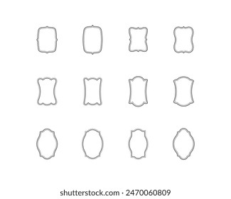 Vintage logo frame set. Decorative desidn element. Vector wavy frames for logo packaging, labels, postcards, invitations, social media post.