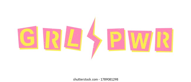 Vintage logo of a girl power, isolated on white background. Women rights. Feminist slogan. For posters, cards, prints and t-shirt design. Vector illustration.