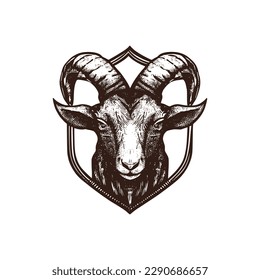 Vintage logo of a goat head. an old-school logo of a sheep's head. Aesthetic retro logo for Eid al-Adha isolated on white background. vector logo.