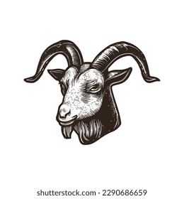 Vintage logo of a goat head. an old-school logo of a sheep's head. Aesthetic retro logo for Eid al-Adha isolated on white background. vector logo.
