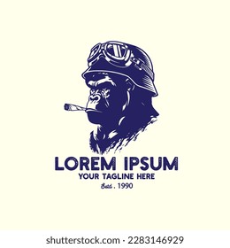 vintage logo gorilla wearing helmet vector illustration