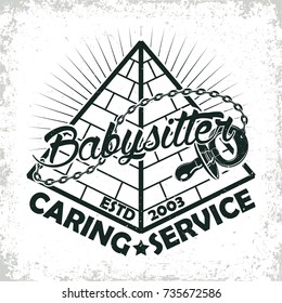Vintage logo graphic design, print stamp, babysitter typography emblem, Creative design, Vector