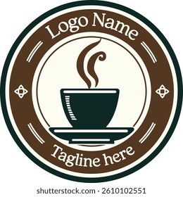 vintage logo graphic vector design illustration with a warm cup of coffee with green and beige color combination suitable for coffee shop logo, beverage business, bakery, casual restaurant, coffee bus