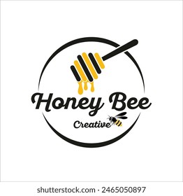 vintage logo honey bee vector template illustration