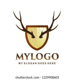 vintage logo with horns and shields, vector logo templates