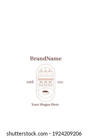 vintage logo, inspired by view cafe coffee from windows, can be used as logo or brand for company, restauran, cafe, etc
