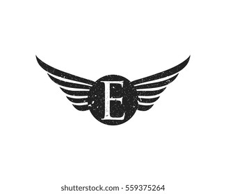 Vintage Logo Letter E Grunge Wing Vector Element Design