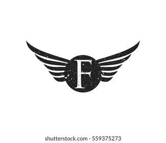 Vintage Logo Letter F Grunge Wing Vector Element Design