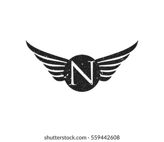 Vintage Logo Letter N Grunge Wing Vector Element Design