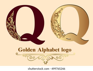 vintage logo with the letter of q, the ornament look like made from gold font Thai Design