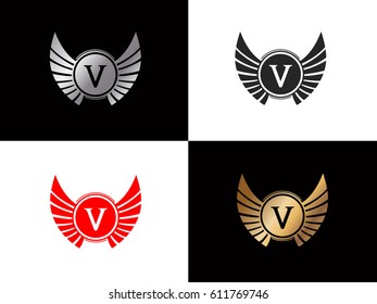 Vintage Logo Letter V Wing Vector Element Design