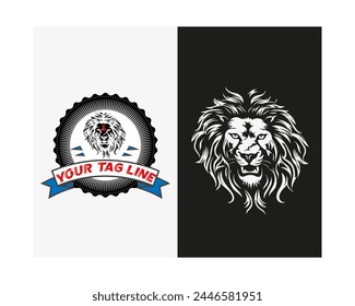 vintage logo a lion head and a lion head logo that says your tail line