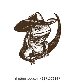 Vintage logo of a lizard wearing a cowboy hat. an old-school logo of a mafia lizard. Aesthetic retro logo of a sheriff lizard isolated on white background. vector logo.