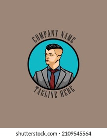 Vintage logo of a man in a suit and neatly dressed, a business man facing sideways, vector template design