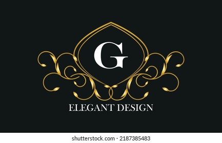 Vintage-Logo oder Monogramm-Design mit einem eleganten Buchstaben G in der Mitte auf dunklem Hintergrund.