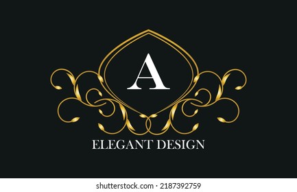 Vintage-Logo oder Monogramm-Design mit einem eleganten Buchstaben A in der Mitte auf dunklem Hintergrund.