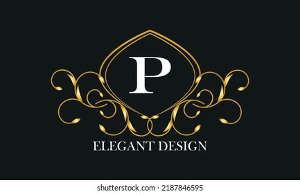 Vintage logo or monogram design with an elegant letter P in the center on a dark background.