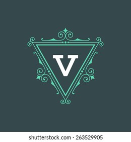 Vintage logo monogram template elegant flourishes ornaments vector illustration. Good for luxury crest, boutique brand, wedding shop, royal hotel sign. Ornate frame border design.