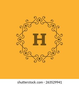 Vintage logo monogram template elegant flourishes ornaments vector illustration. Good for luxury crest, boutique brand, wedding shop, royal hotel sign. Ornate frame border design.