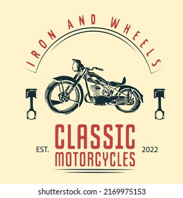 Vintage logo with motorcycles in 80s style. Modern logos for motorcycle workshops with skull, moto.