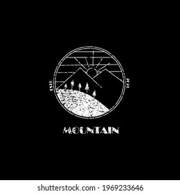 Vintage logo of mountain with retro style estd021. Can be used for stamp or emblem anda mascot. Another using to t-shirt design.