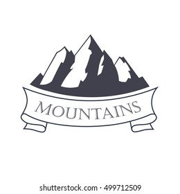 Vintage logo with mountains, vector illustration.