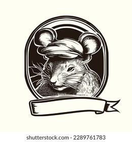 Vintage logo of a mouse wearing a flat cap. an old-school logo of detective mice. Aesthetic retro logo of a newspaper rodent isolated on white background. vector logo.